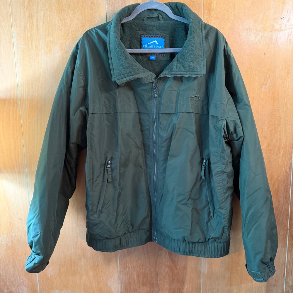 Polar Edge Mens XL Olive Green Fleece‎ Lined Full Zip Nylon Jacket Outdoor